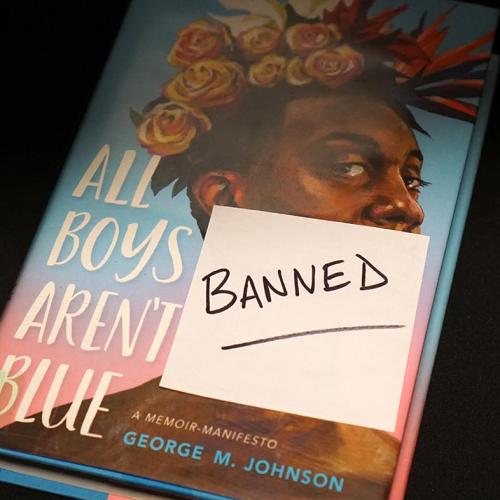 Photo: Frequently banned book with post-it reading banned