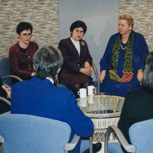 Photo: six Pro-Life and Pro-Choice leaders in a dialogue circle