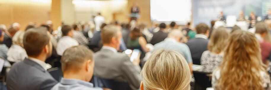 Crowd of people watching a presentation